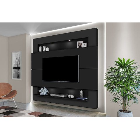Painel para Tv 75" com Nicho e Prateleira Riviera 217 Preto - Luapa