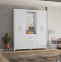 Ver imagem 6 de Guarda Roupa Casal C/ Espelho C/ Capelinha 4 Portas 3 Gavetas 5 Prateleiras 2 Cabideiros Pés Em PVC