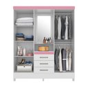 Ver imagem 4 de Guarda Roupa Casal C/ Espelho C/ Capelinha 4 Portas 3 Gavetas 5 Prateleiras 2 Cabideiros Pés Em PVC