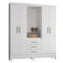 Ver imagem 2 de Guarda Roupa Casal C/ Espelho C/ Capelinha 4 Portas 3 Gavetas 5 Prateleiras 2 Cabideiros Pés Em PVC
