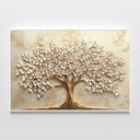 Ver imagem 3 de Quadro Decorativo Árvore da Vida Folhas Delicadas Flores Brancas Sala Quarto Casa Escritório