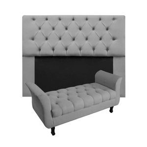Kit Cabeceira Mirage + Calçadeira Grécia Queen Size 160cm Suede - Ecotec Decor:Cinza