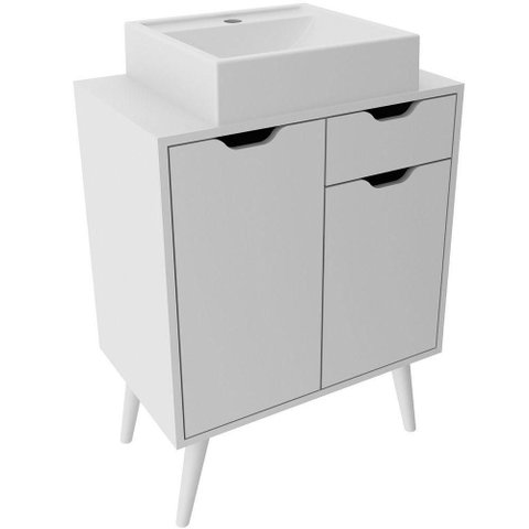Gabinete para Banheiro 60 Cm 2 Portas com Cuba Meire Branco