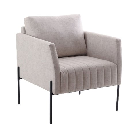 Poltrona para Decoração Braga Tecido Linho com Almofada Solta Pés Aço Preto Epóxi Poltronas do Sul