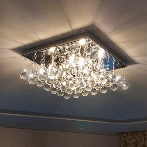 Lustre de Cristal Verdadeiro Quadrado para Sala, Quarto 25x25cm