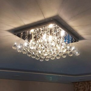 Lustre de Cristal Verdadeiro K9 Sala Quarto 30x30 e 10 Cm Altura Ilustre Cristais