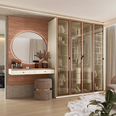 Guarda Roupa Reflecta 4 Portas e Penteadeira 100% MDF Fancy Marrom/Areia