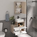 Ver imagem 2 de Conjunto Gabinete Banheiro Nivus 60cm (armário + Cuba + Espelheira) Madeirado / Branco