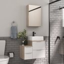 Ver imagem 1 de Conjunto Gabinete Banheiro Nivus 60cm (armário + Cuba + Espelheira) Madeirado / Branco