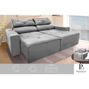 Sofá 3 Lugares Retrátil 2,00m Cinza com Molas – Estofado Slim e Confortável