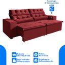 Ver imagem 4 de Sofá 3 Lugares América 2,12 Metros Vermelho Retrátil, Reclinável Tecnologia Carregamento 3 portas US