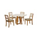 Ver imagem 4 de Conjunto Mesa 4 Cadeira Tampo 120x90 Vidro Pés Madeira Bege