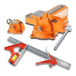 Torno De Bancada Aço Base Fixa Mini Morsa 125mm - Sparta + Esquadro Combinado - 1