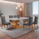Ver imagem 1 de Mesa de Jantar Alvorada 180cm Tampo MDF Vidro Canto Copo com 6 Cadeiras Carolina