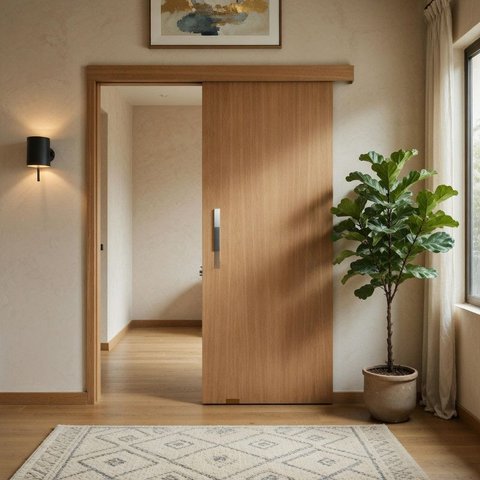 Porta de Correr Madeira Lisa 210x90 com Fechadura Puxador