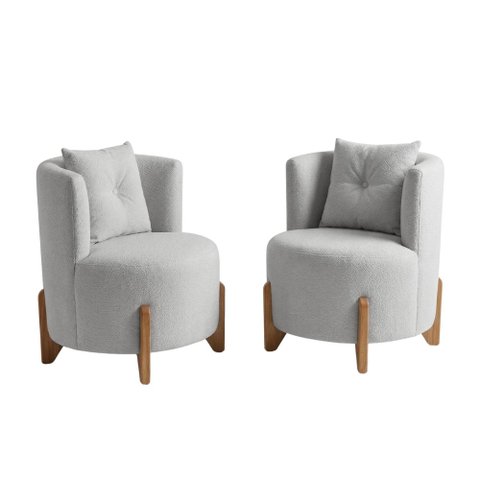 Kit 2 Poltronas Orgânica Curva Luna Boucle Cinza Claro - Montanaris Decor