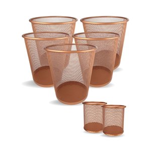 Lixeira Escritorio Rose Gold Kit 5un + 2 Brindes - Rosê Gold