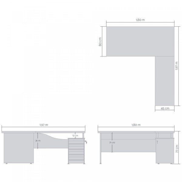 Mesa para Escritório em L 4 Gavetas Ornare Plata Móveis - 2