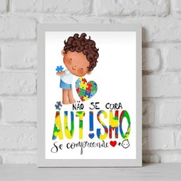 Quadro Autismo - Compreensão 33x24cm:moldura Branca - 2
