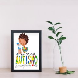 Quadro Autismo - Compreensão 33x24cm:moldura Branca - 1