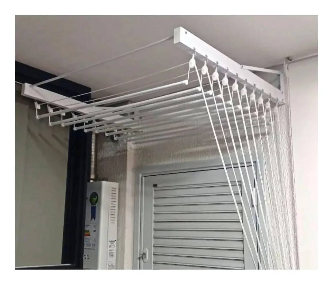 Varal De Parede Individual 165cm x 10 Varetas - Em Alumínio Branco
