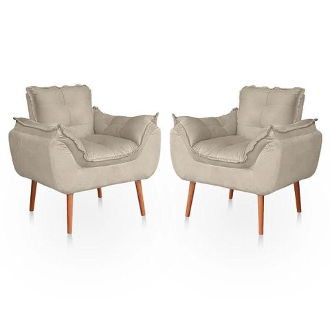 Kit 02 Poltronas Opala Sala Confortável Resistente Bege