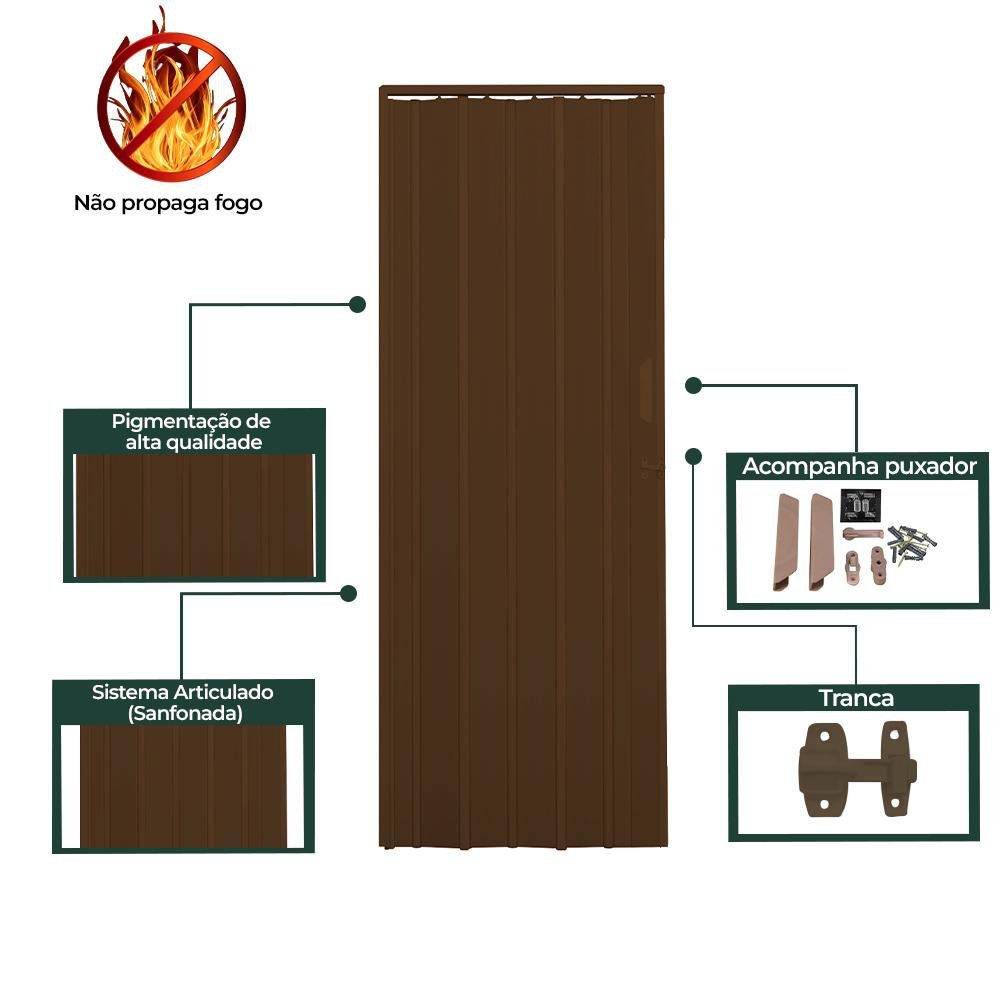 Porta Sanfonada de PVC 94x210cm Zapinplast - Marrom - 6