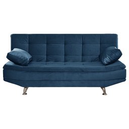 Sofá Cama Valencia 3 Lugares Reclinável Material Azul - Star Confort valencia Silver Sofá Cama tres  - 3