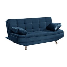Sofá Cama Valencia 3 Lugares Reclinável Material Azul - Star Confort valencia Silver Sofá Cama tres  - 1