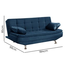 Sofá Cama Valencia 3 Lugares Reclinável Material Azul - Star Confort valencia Silver Sofá Cama tres  - 6
