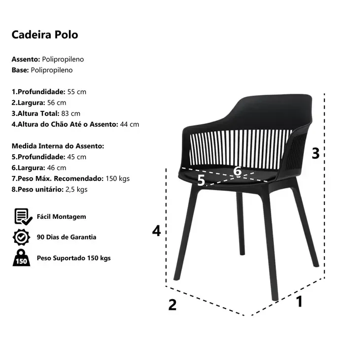 Kit 4 Cadeiras Marcela Preta Sala Cozinha Jantar Preto - 6