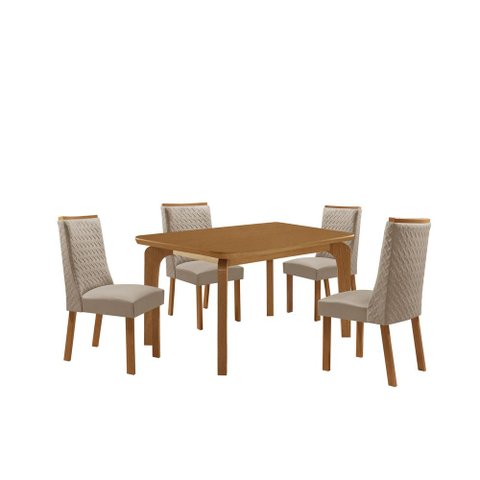 Mesa de Jantar Liz Carolina 120cm Tampo MDF Laminado Canto Copo com 4 Cadeiras