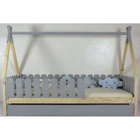 Bicama Infantil Solteiro Cabana Colorida Madeira Maciça Pinus Grade Cercadinho