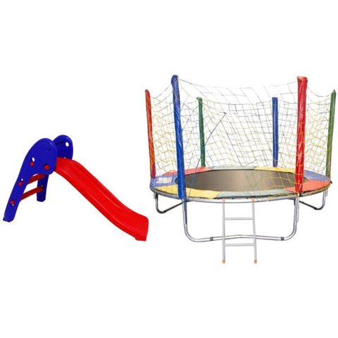 Kit Azul Cama Elástica 2,30m + Escorregador Baby 2 Degraus