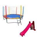 Ver imagem 1 de Kit Rosa Cama Elástica 2,30m + Escorregador Médio 3 Degraus