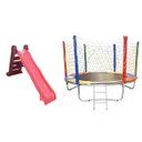 Ver imagem 1 de Kit Rosa Cama Elástica 2,30M + Escorregador Grande 4 Degraus