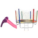 Ver imagem 1 de Kit Rosa Cama Elástica 2,30M + Escorregador Baby 2 Degraus