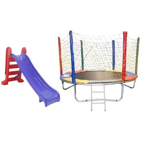 Kit Azul Cama Elástica 2,30m + Escorregador Médio 3 Degraus