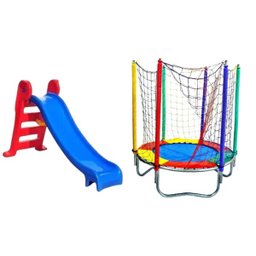 Kit Rosa Cama Elástica 1,40M + Escorregador Baby 2 Degraus - 2