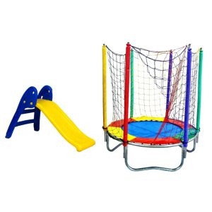 Kit Amarelo Cama Elástica 1,40M + Escorregador Baby 2 Degraus