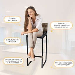Banqueta Quadrada Junco Cappuccino para Balcão Ilha Cozinha Área Gourmet Bancada Piscina Bar - 4