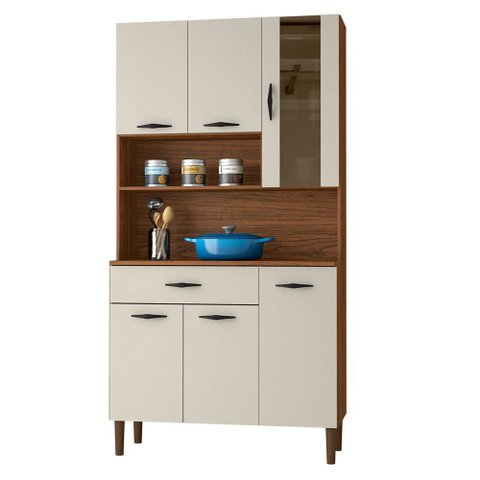 Armário de Cozinha Compacta 90cm Bruna K02 Nogueira/Off White - Mpozenato