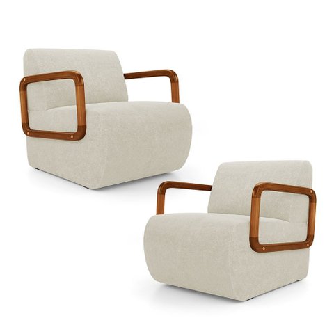 Kit 02 Poltronas Decorativas Orgânica Living Kavya Bouclê Off White - Desk Design