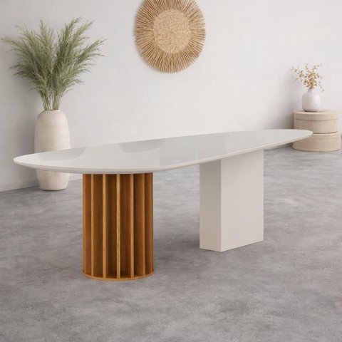 Mesa de Jantar Orgânica com Vidro 2 Torres 2x1 Arbo Design