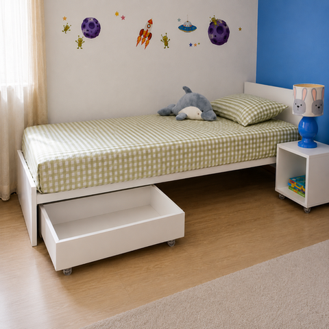 Caixa Baú Gaveta com Rodízios para Brinquedos para Cama