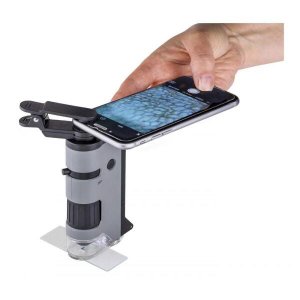 Microscópio de Bolso Carson Microflip 100x-250x com Led, Lanterna UV e Clip para Smartphone Mp-250