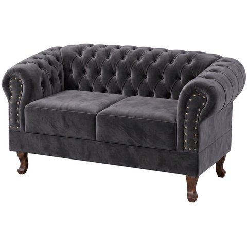Namoradeira Chesterfield Duque 2 Lugares em Veludo:Veludo Chumbo