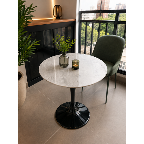 Mesa de Jantar Saarinen Preto - Redonda 70cm - Mármore Espirito Santo