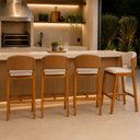 Ver imagem 1 de Kit 4 Banquetas Alta Madeira Maciça Encosto Estofado Linho Bancada Área Gourmet Movellu Home