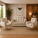 Ver imagem 1 de Sofá Conjunto Poltrona e Sofá Pequeno 2 Lugares Fixo 140cm Bege Suede